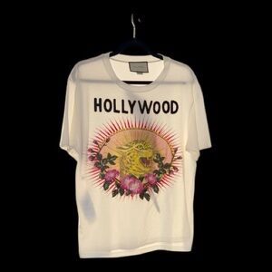 Gucci White Embroidered T-Shirt with Hollywood Graphic Unisex